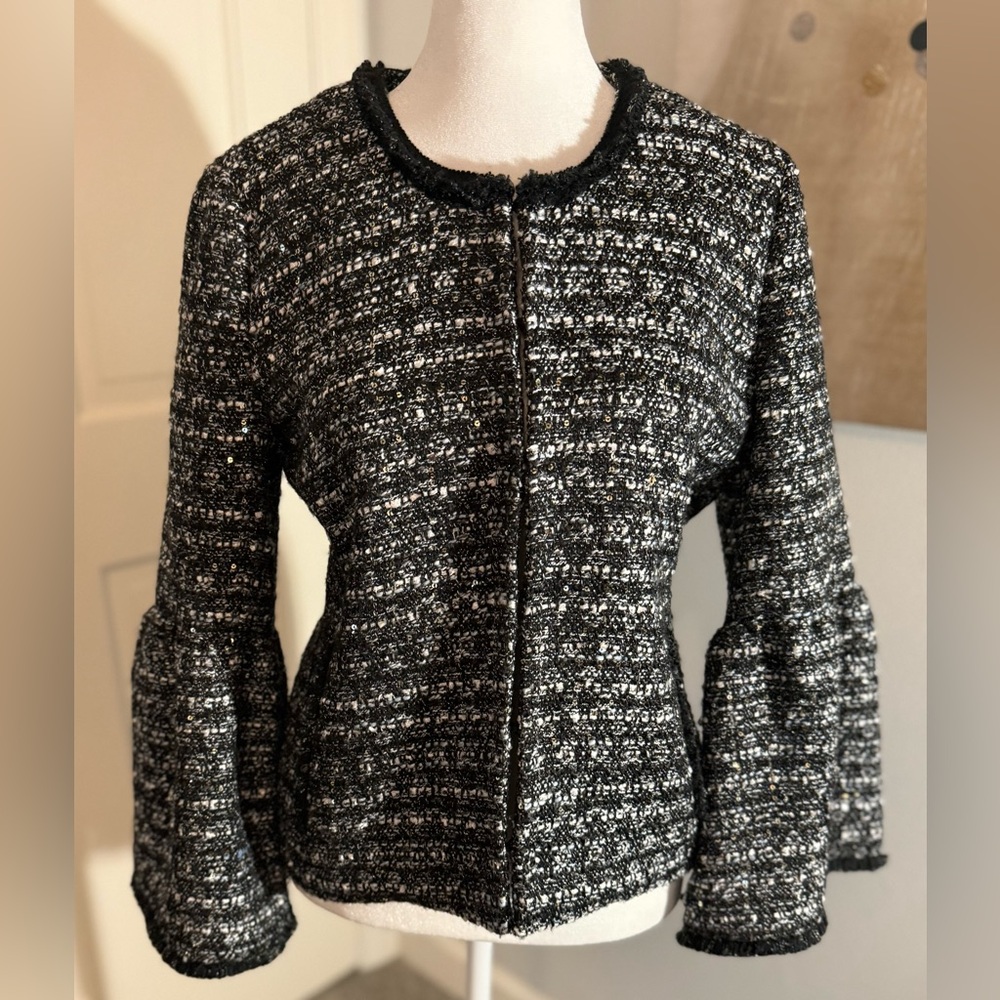 J. CREW $178 Bell Sleeve Black Sequin Tweed Lined Lady Day Jacket Women’s 2